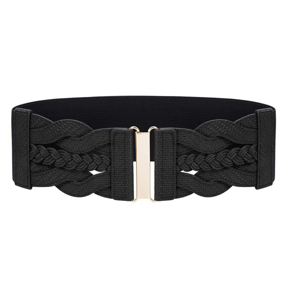 50s Retro Wide Belts Elastic Woven Bohemia Cinch Belts For Women Dresses Black🌟 - Picture 1 of 5